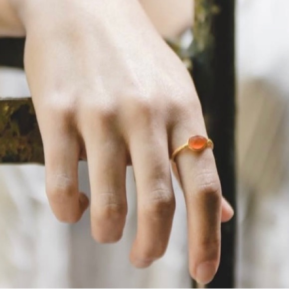 Carnelian ring with 18kt gold plating over sterling silver. - Picture 3 of 4